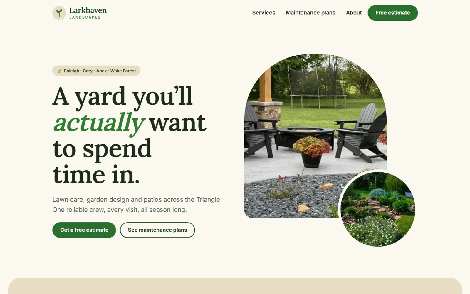 Larkhaven Landscapes concept website on a laptop
