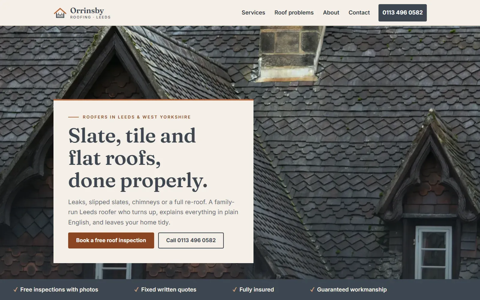 Orrinsby Roofing concept website on a laptop
